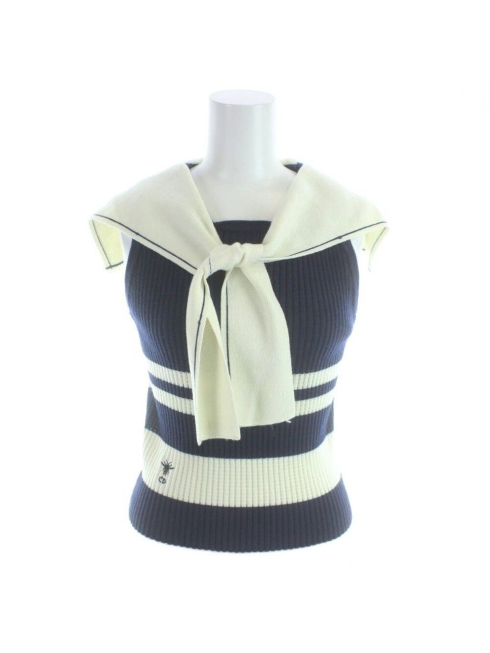 Dior Mariniere Sailor Color Sweater Knit Sleeveless Vest Ivory Navy